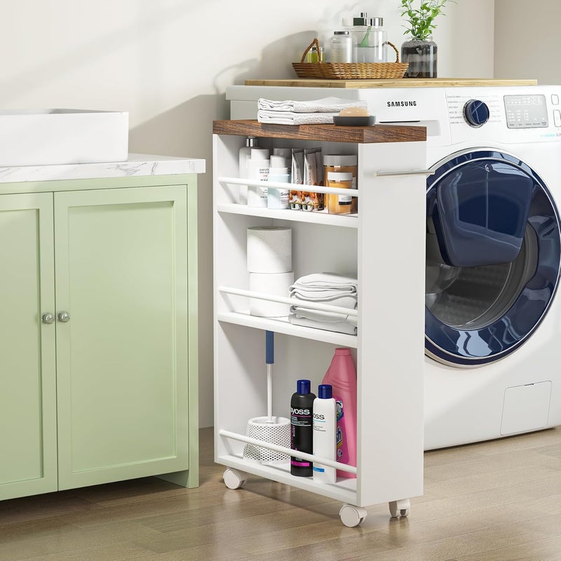 Tribesigns Slim Storage Cart, Rolling Narrow Kitchen Cart on Wheels for Small Place, 4-Tier Slide Out Slim Utility Cart Skinny Laundry Cart with Handle for Kitchen, Bathroom, Laundry - Image 3